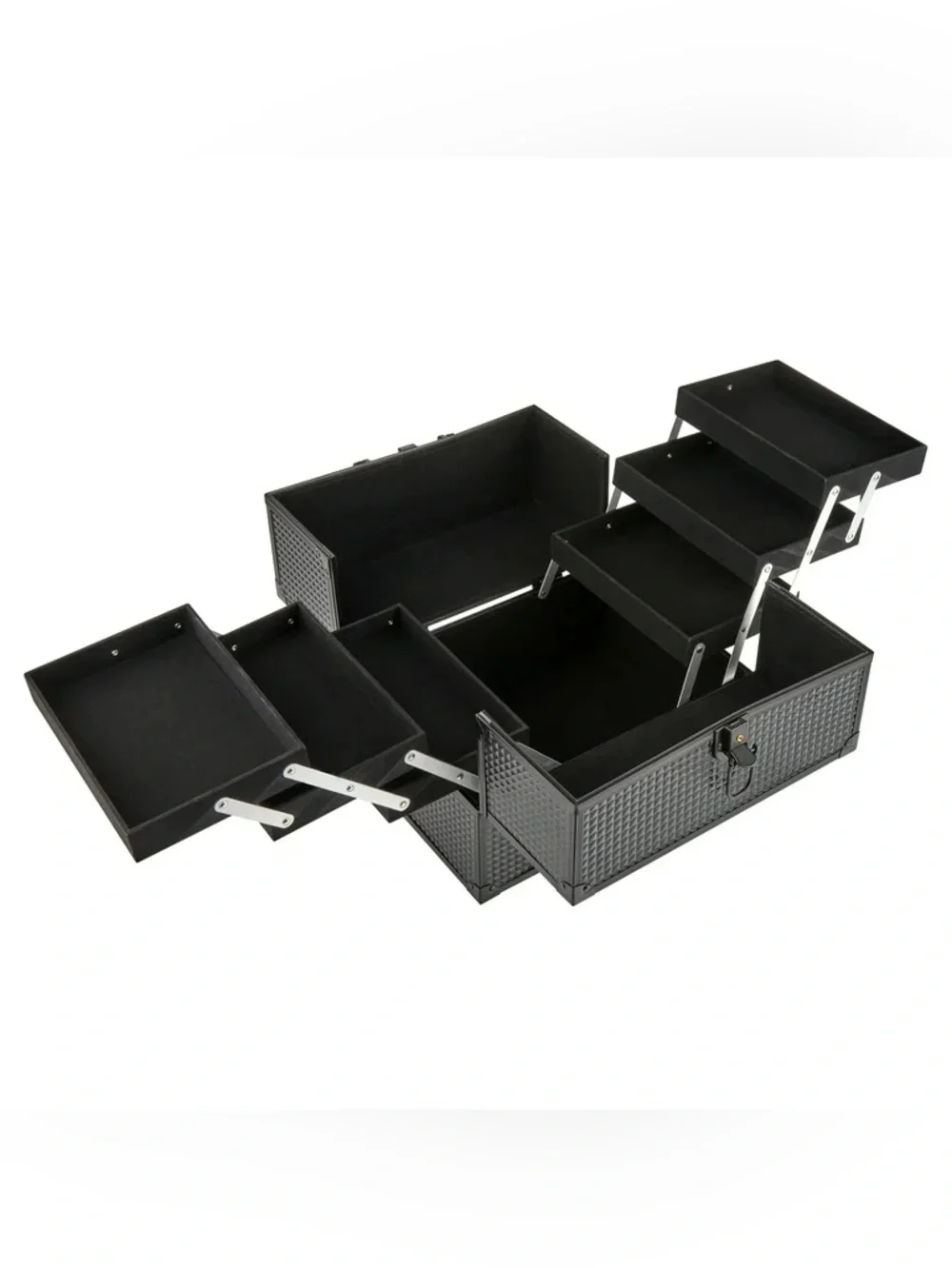 Matte Black Large 6 Tray Cosmetics & Accessories Travel Train Case NWT